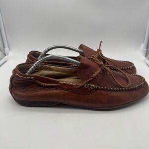 Frye Men's Cognac Brown Leather Driving Moccasins Size 11.5 Lace Up Loafer Dress